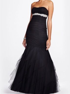 Hailey Logan Strapless Black Mermaid Gown with Embellished Waist